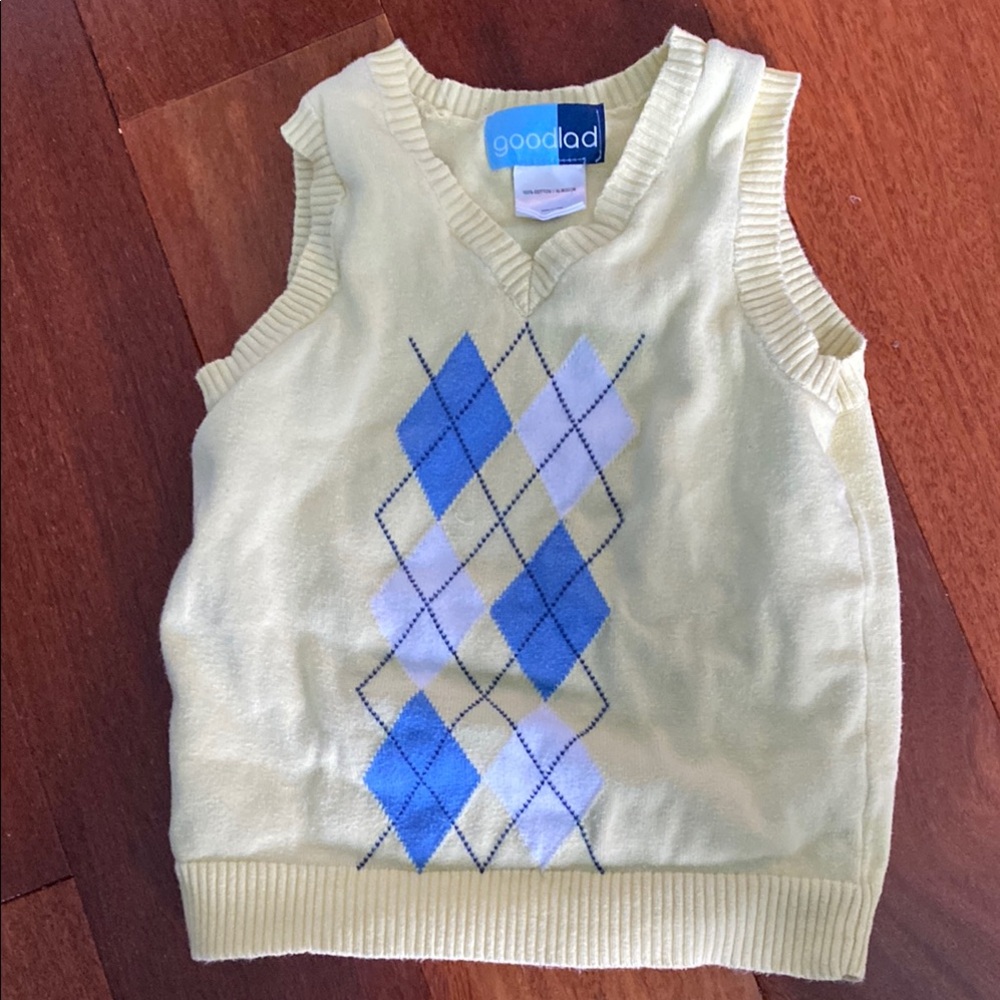 Good Lad Cream and Blue Argyle Sweater Vest